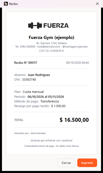 Recibo de pago de Clubia